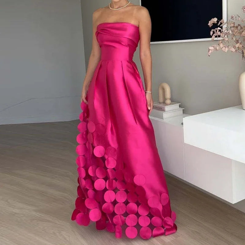 Elegant Off Shoulder Dress - Satin Hollow Out Party Evening Gown