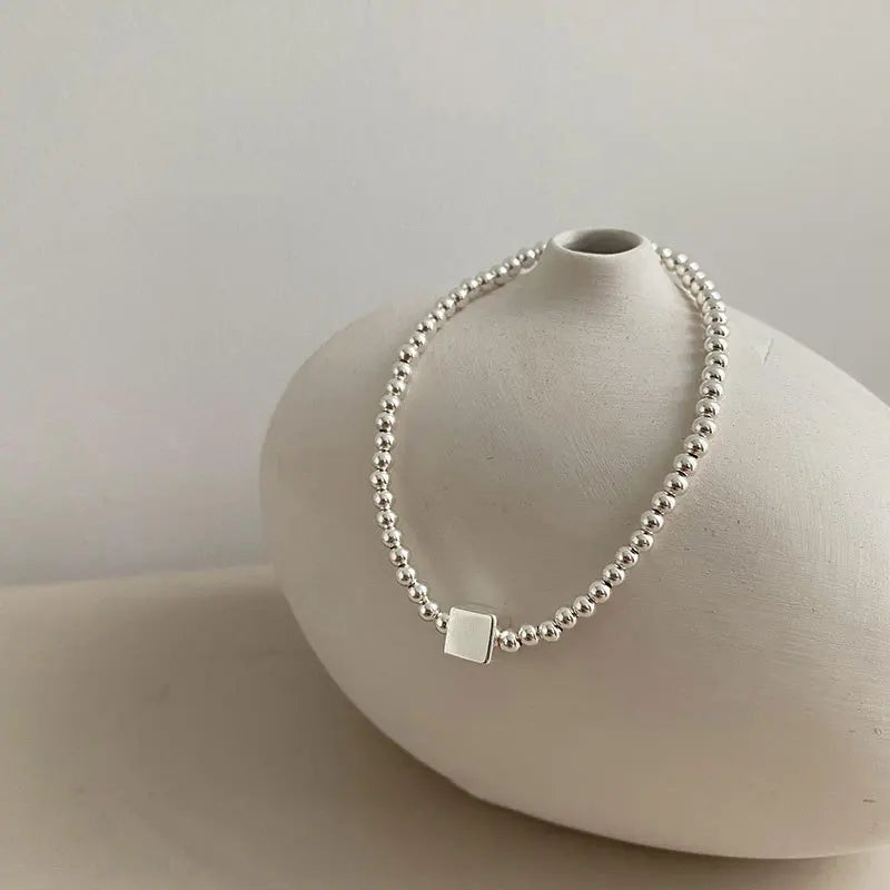 New 925 Silver Geometric Bead Punk Peace of Mind Words Irregular String Bracelet For Woman Girl Fashion Jewelry Gift Dropship