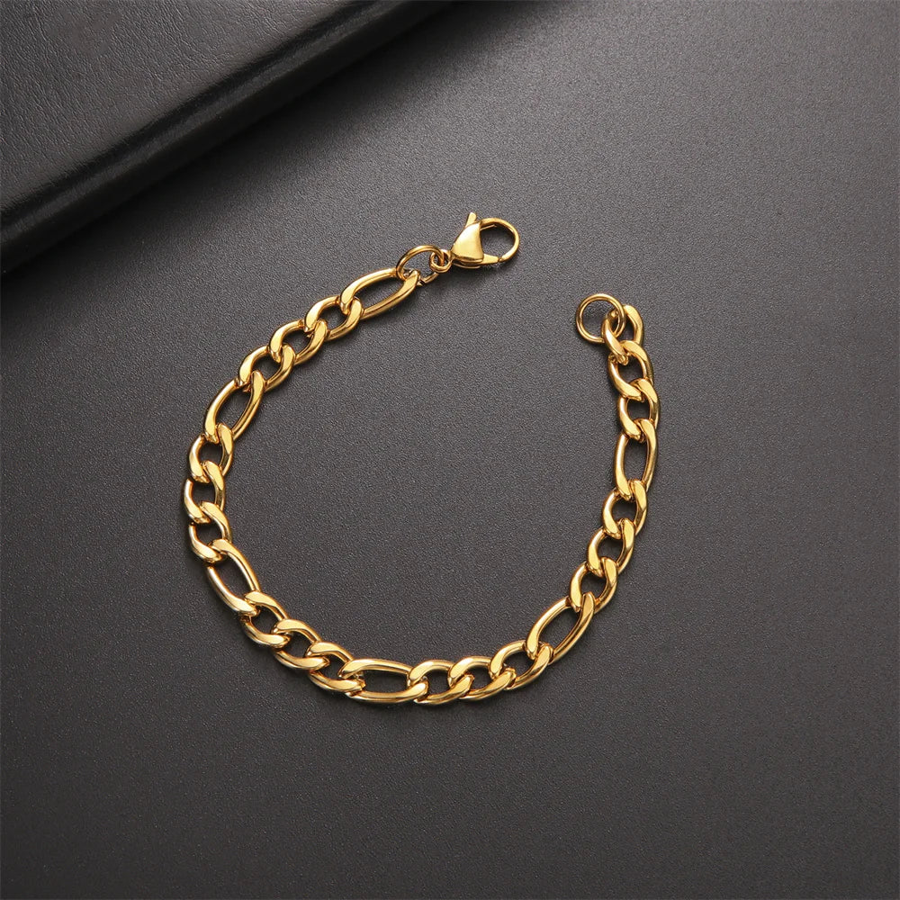 My Shape Fashion Cuban Chain Men Bracelet Stainless Steel 3/5/7/9mm Width Chain Bracelets Figaro Chain Boy Wrist Jewelry Couple