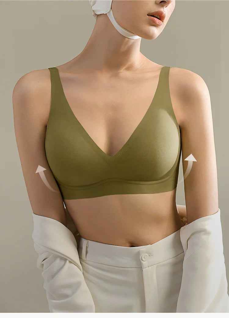 SUJIIN Sexy Push Up Bra - Seamless Wireless V Neck Bralette