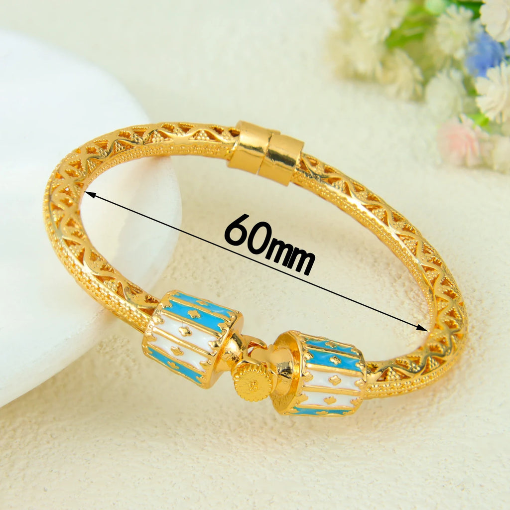 Ethiopia Classic Turquoise Bracelet 21k Gold Plated Dubai Charm Opening Bangles Oman Women Bridal Wedding Party Jewelry