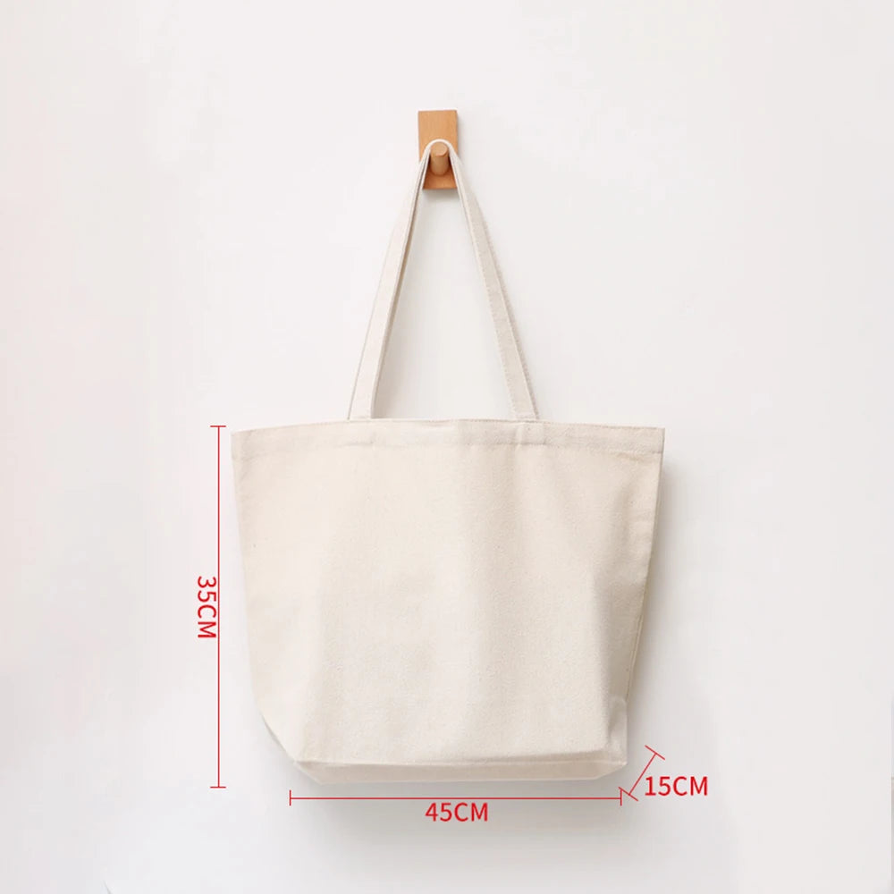 Women Handbags Creamy White Plain Folding Canvas Shoulder Tote Bags Reusable Cotton Grocery High Capacity Shopping Bag Handbags