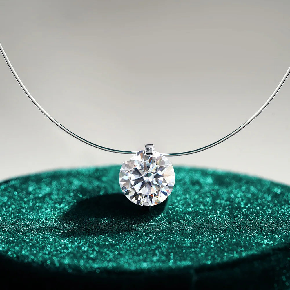 IGOTOS 0.5-5CT Moissanite Pendant Necklace Women GRA Certified 925 Sterling Silver Transparent Fishing Line Choker Chain Jewelry