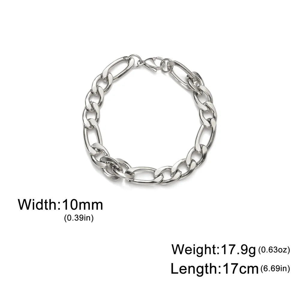 My Shape Fashion Cuban Chain Men Bracelet Stainless Steel 3/5/7/9mm Width Chain Bracelets Figaro Chain Boy Wrist Jewelry Couple