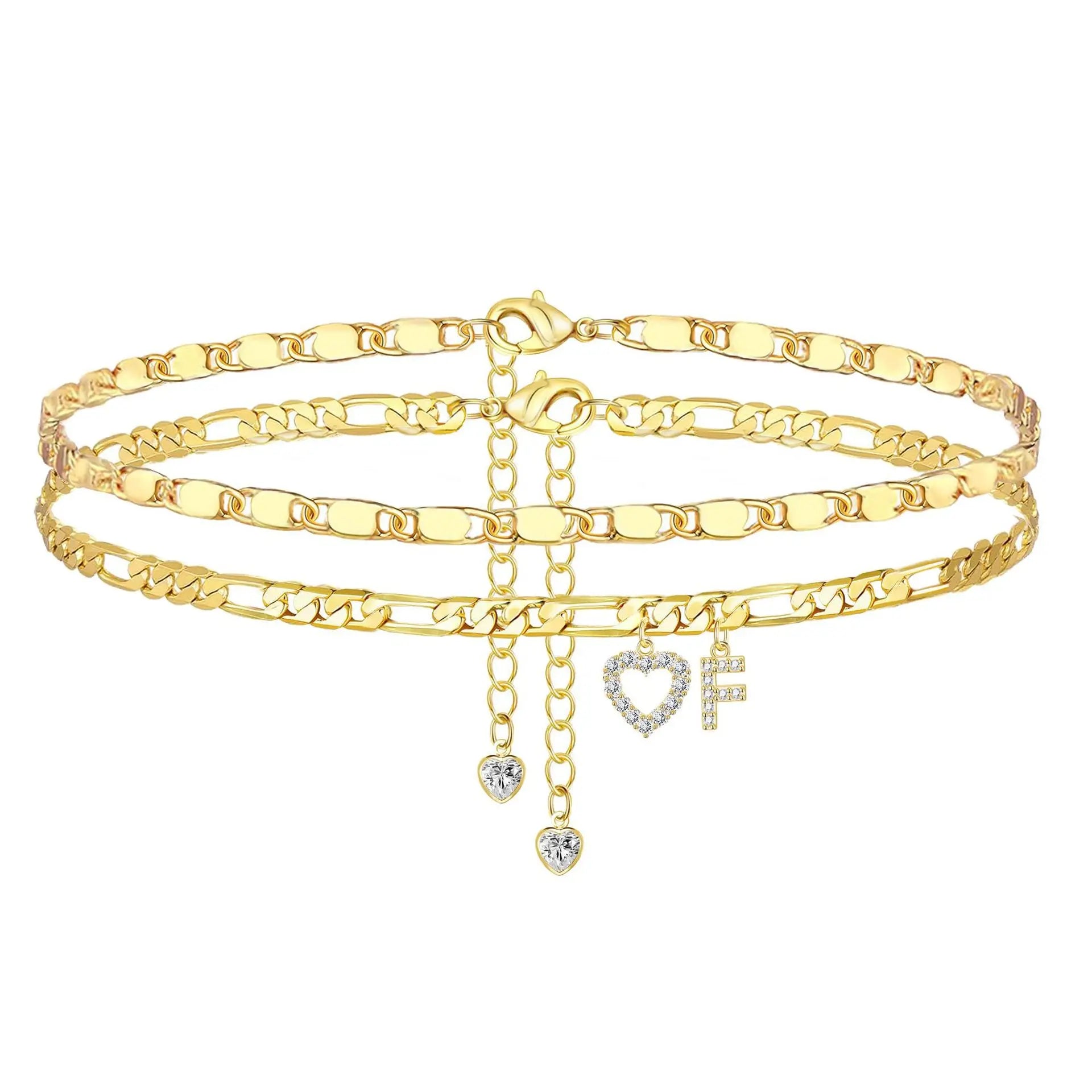 Gold Anklet Bracelet for Women Waterproof 18K Gold Plated Stainless Steel Figaro Hammer Chain Ankle Chain Bracelets Foot Jewelry