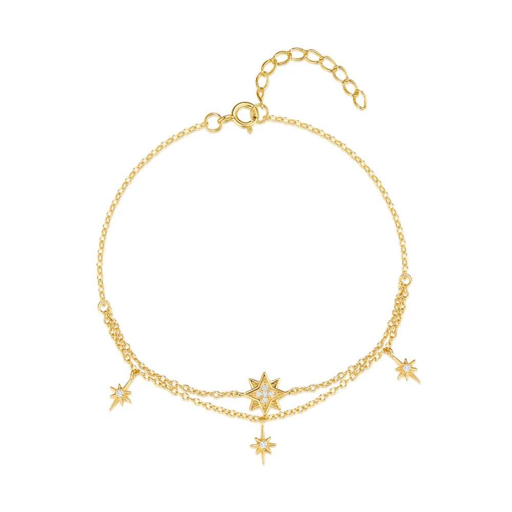 CANNER European American Style Eight-Pointed Star Zircon Bracelet S925 Sterling Silver Personality Simple Versatile Bracelet
