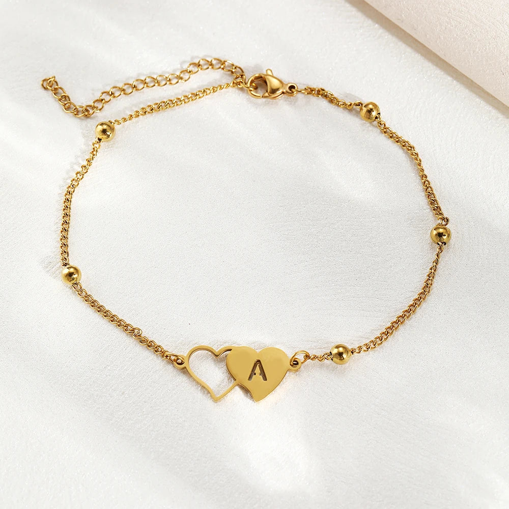 DGIDDK Stainless Steel 2025 New Fashion 26a-Z Letters Love Pendant Anklet Men And Women Simple Fashion Commuter Foot Jewelry