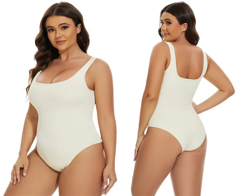 GUUDIA Ribbed Tummy Jumpsuit - Daily Shaper Bodysuit Open Crotch