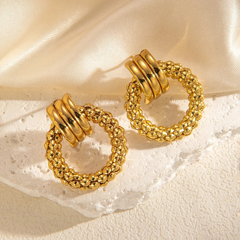 ANENJERY 316L Stainless Steel Circular Splicing Earrings For Women Men Fashion Unique Punk Hip hop Jewelry Gift Wholesale