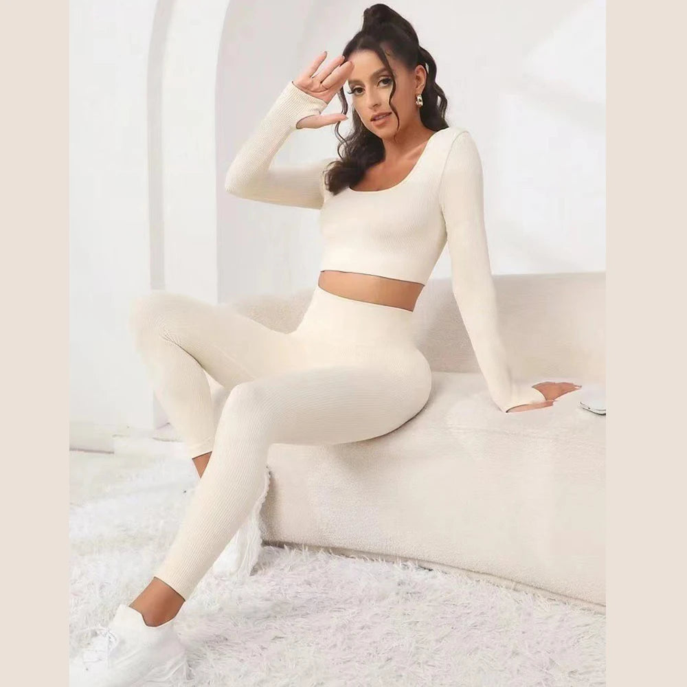 New autumn style threaded long sleeve trousers set, breathable and elastic, a good choice for sports yoga,