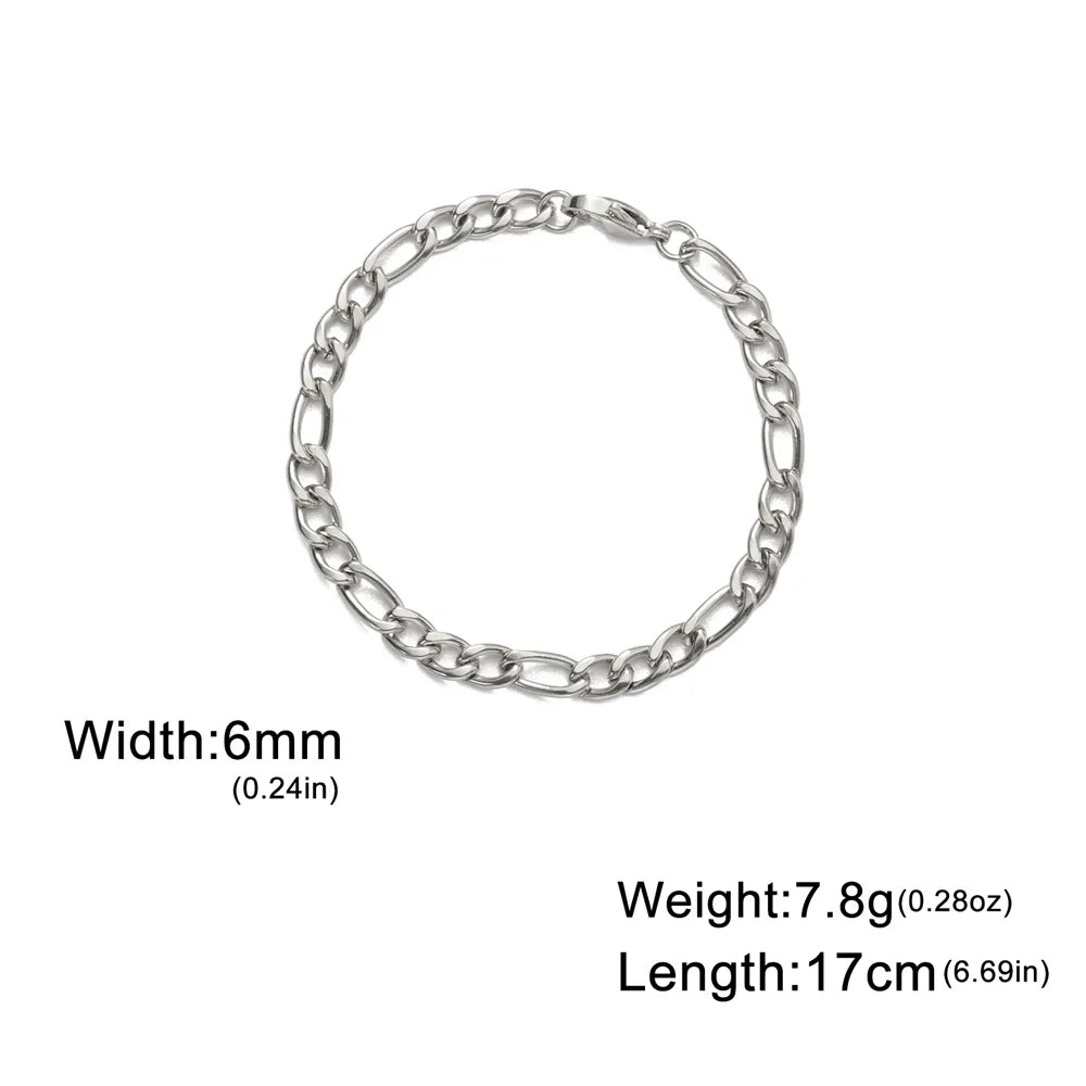 My Shape Fashion Cuban Chain Men Bracelet Stainless Steel 3/5/7/9mm Width Chain Bracelets Figaro Chain Boy Wrist Jewelry Couple