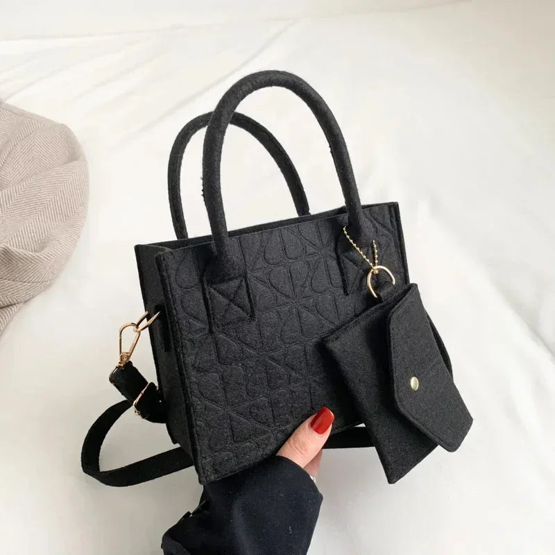 Korean Version Minimalist Embossed Felt Lightweight Handbag 2025 New Single Shoulder Diagonal Span Two-Piece Bag For Women