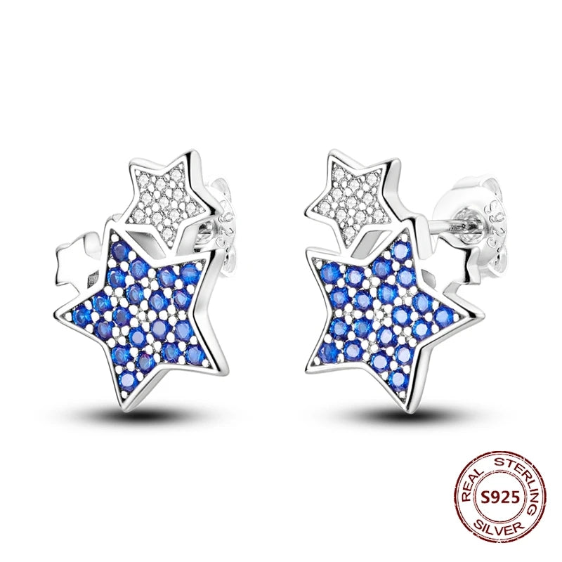 Unicorn Earrings 925 Sterling Silver Original Zircon Elephant Feather Dog Cat Blue Star Small Earrings For Women Jewelry Gift