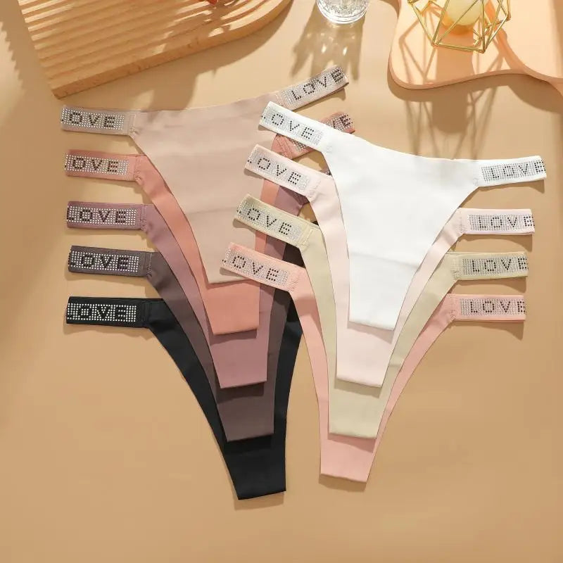 7Pcs/Set Printed Leopard Crystal Letter Thongs For Women Fashion Low Waist Soft Breathable Underpants Female Traceless G-string