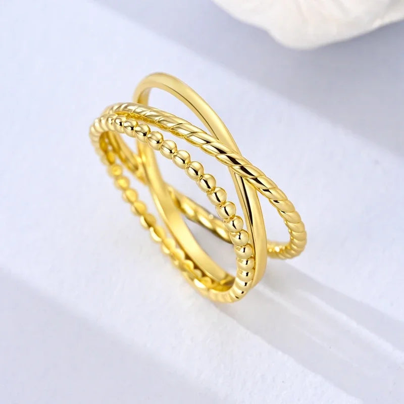 925 Sterling Silver Love Ring - Gold Sparkling Wedding Engagement