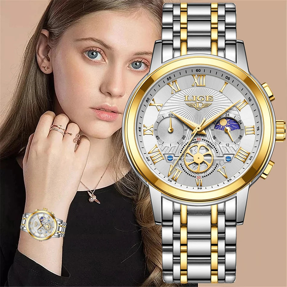 2024 LIGE Top Luxury Women Watch Creative Steel Women's Bracelet Wrist Watches Ladies Fashion Waterproof Female Relogio Feminino