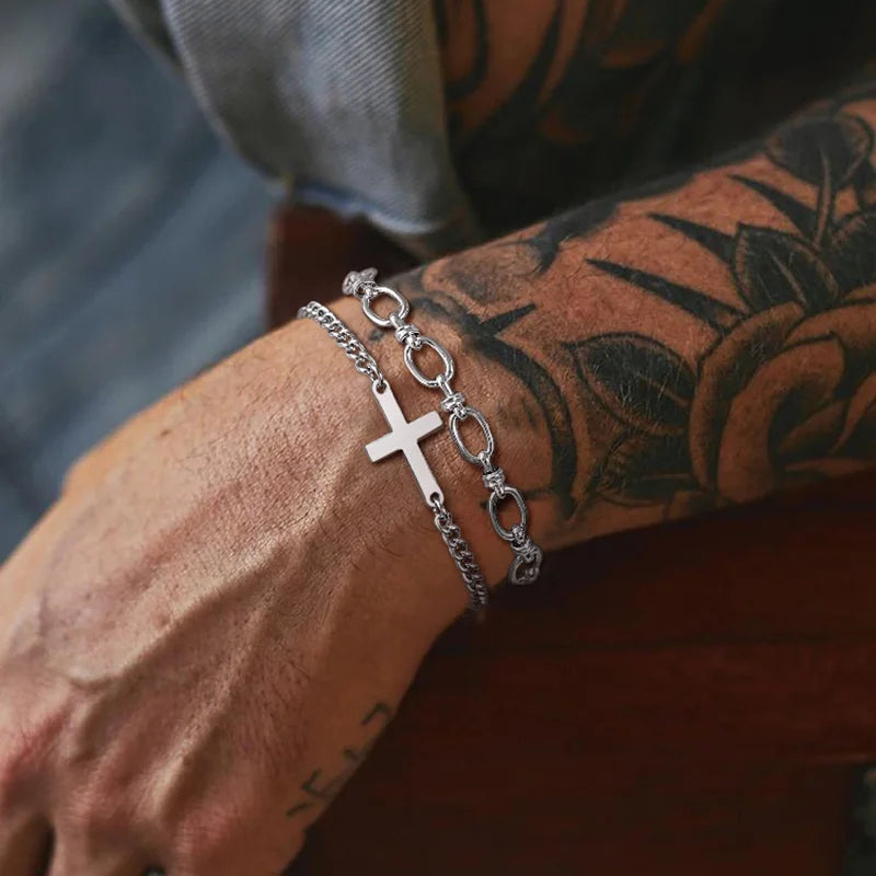Stainless Steel Cross Religious Christian Bracelets for Men Boys,Wristband Jewelry,Gifts for Him