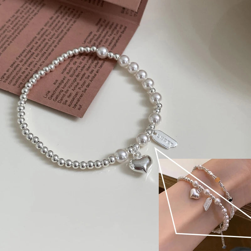 VENTFILLE 925 Sterling Silver Double Layer Pearl Bracelet for Women Girl Design Bead Korean Jewelry Dropshipping