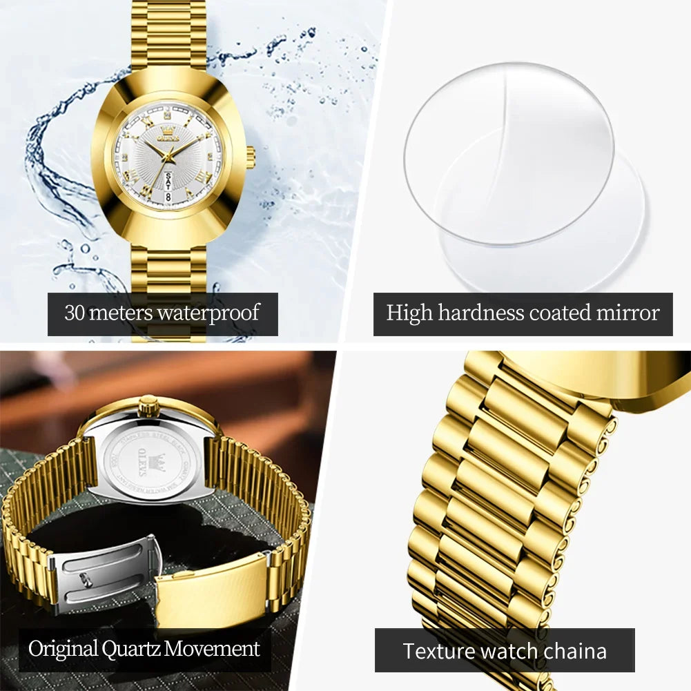 OLEVS Top Luxury Brand Ladies' Watch Elegant Fashion Gold Stainless Steel Women's Watches Calendar Waterproof Quartz Wristwatch