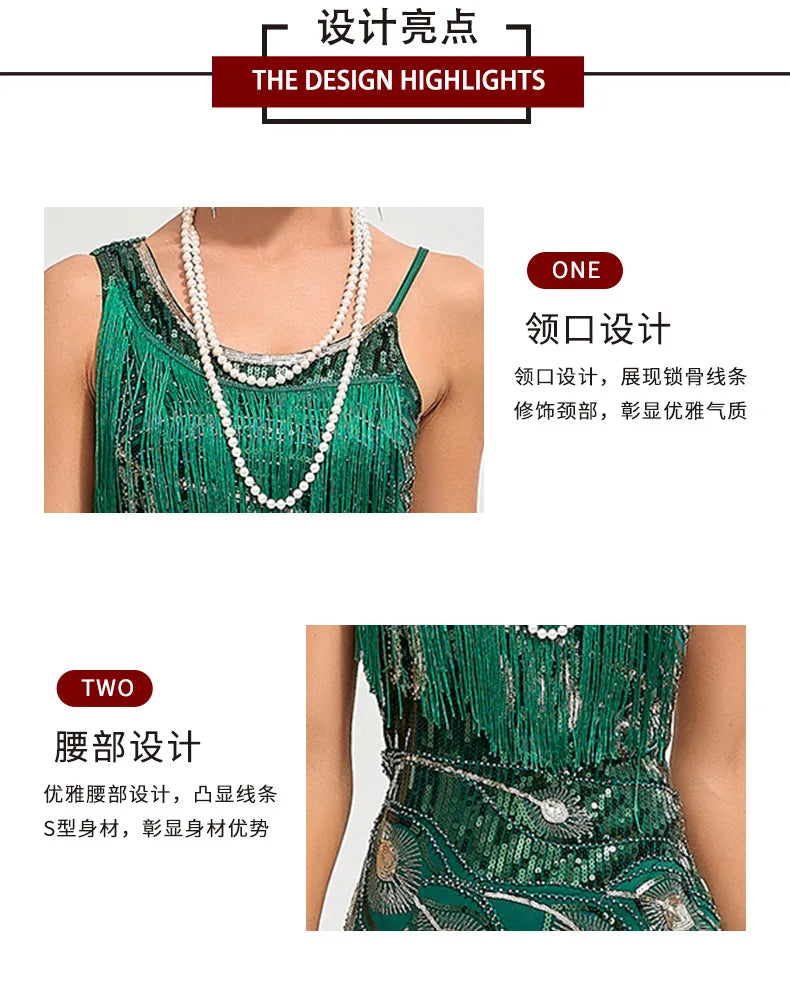 Sequin 1920s Retro Dress - Great Gatsby Cocktail Party Tassel Gown