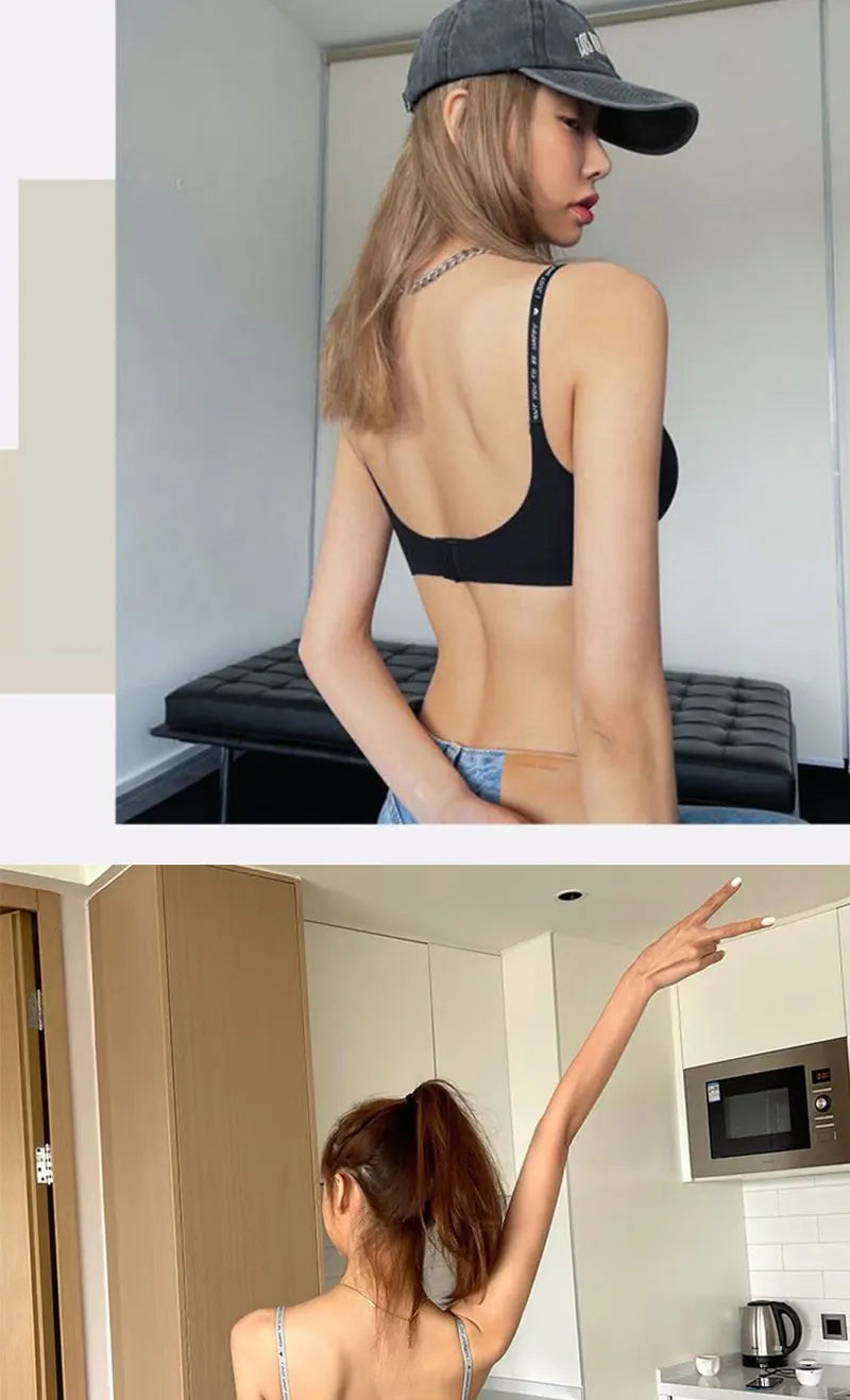 FINETOO 1PCS Women Sexy Seamless Bras Deep V Neck Bralette Sexy Lingerie Letter Strap Tops Push Up Underwear Wireless Brassiere