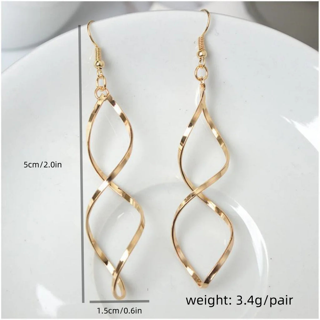 Fashion Simple Spiral Drop Earrings For Women Long Curved Wave Dangle Brincos Statement Wedding Party Jewelry