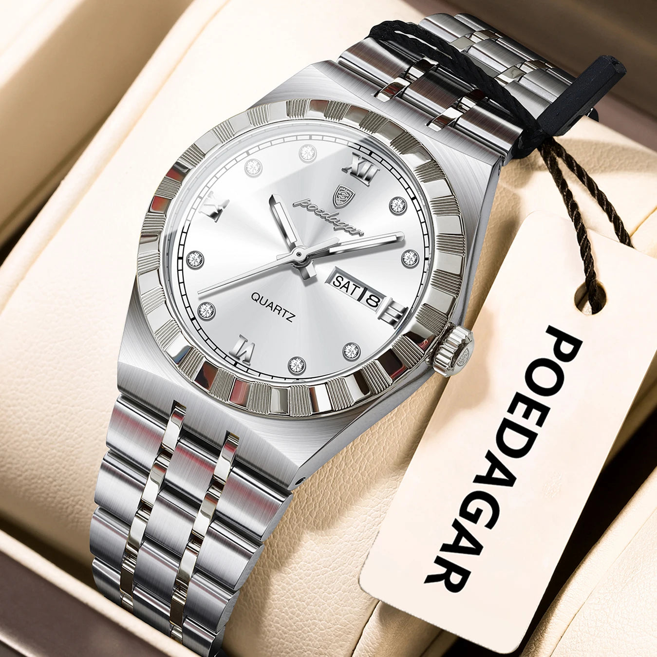 POEDAGAR Luxury Ladies Watch - Luminous Waterproof Week Date Stainless