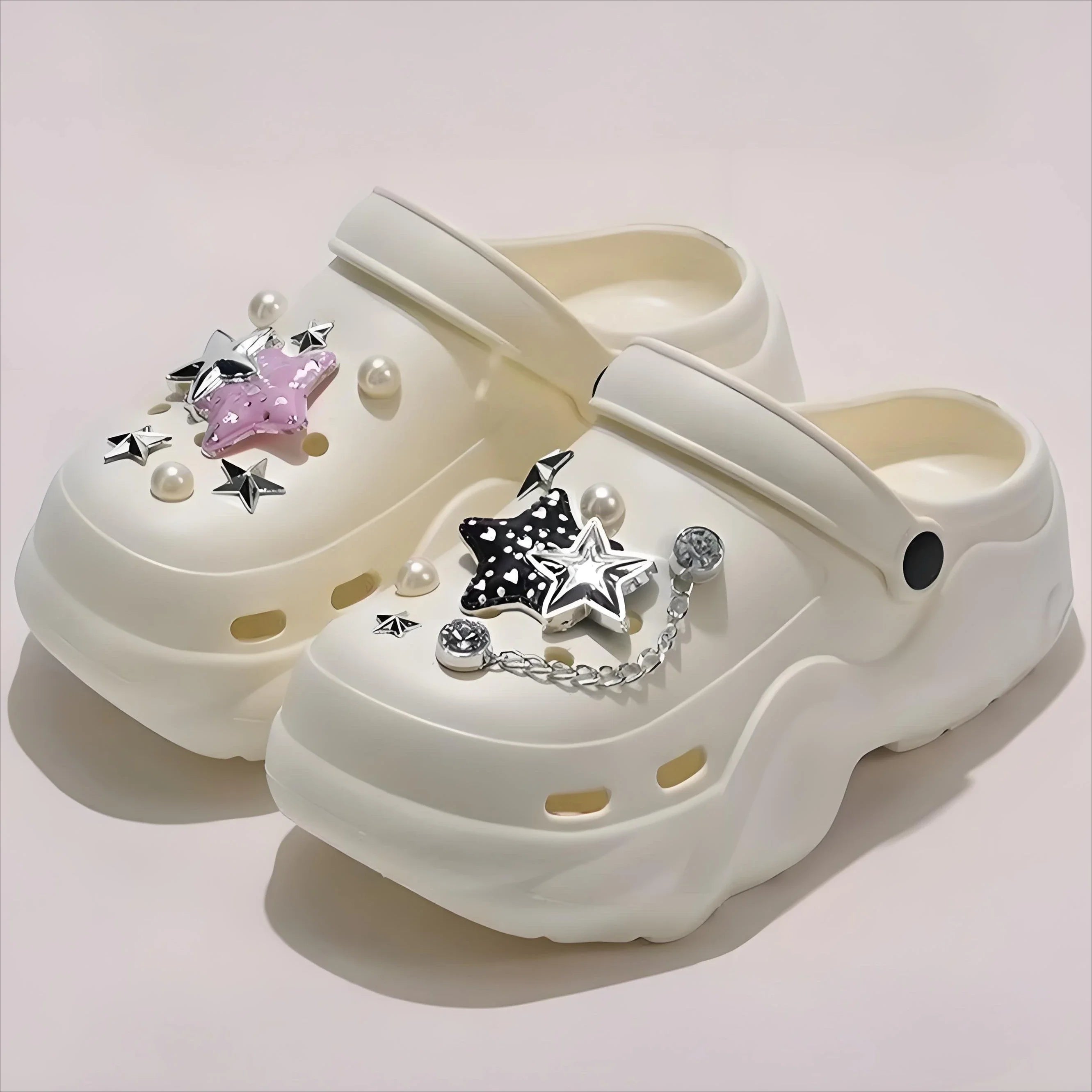 Women's DIY Silver Butterfly-Knot Clogs - Multi-Season Fashion Garden Shoes