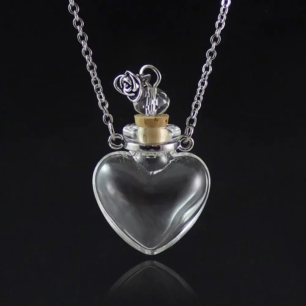 Openable Water Drop Heart Steel Chain Perfume Vial Necklace Wishing Bottle Pendant Essential Oil Diffuser Memorial Jewelry Gifts