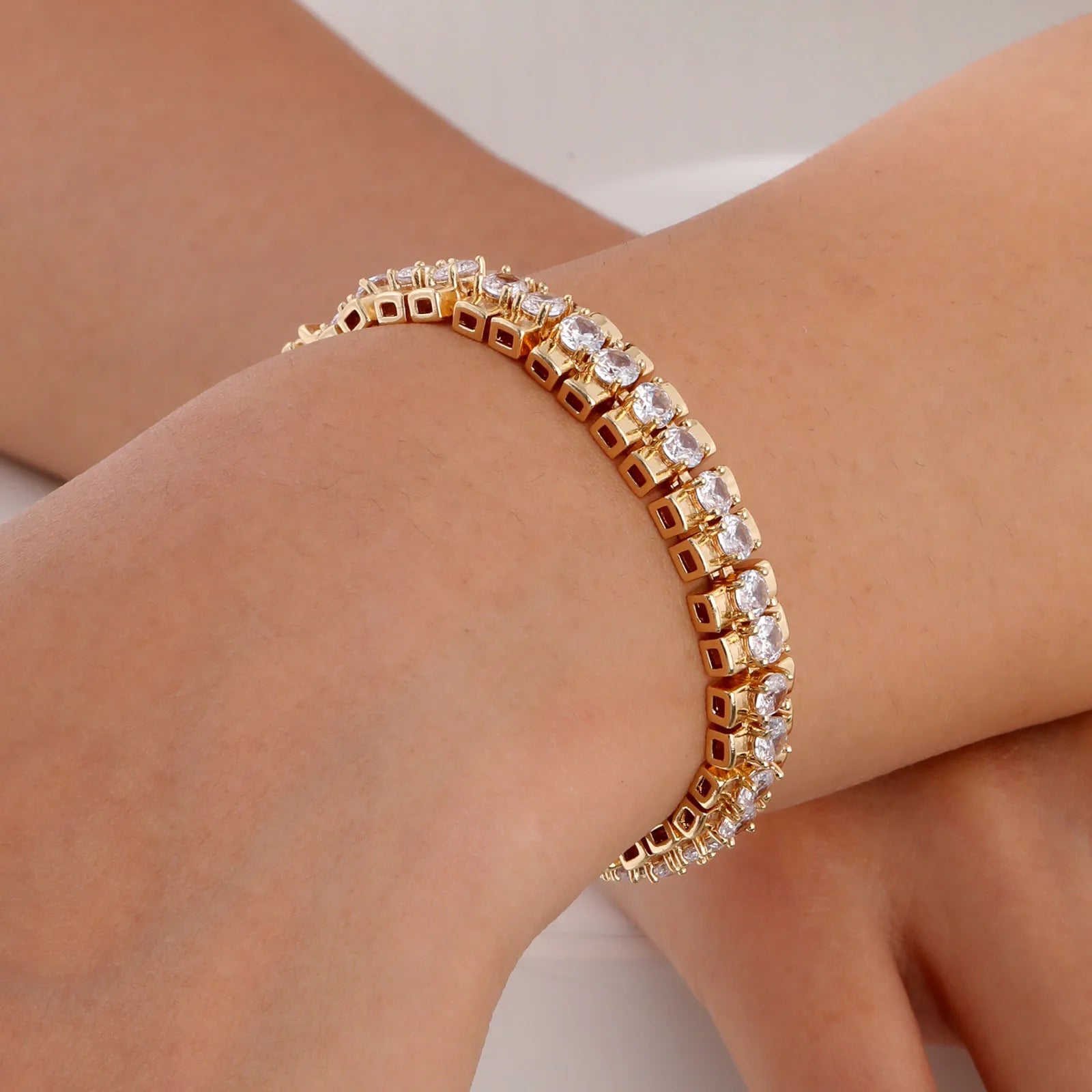 Paperclip Chain Bracelet 14K Gold Plated Cubic Zirconia Watch Strap Chunky Link Adjustable Stackable Jewelry For Women Girl Gift