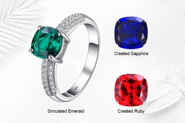 JewelryPalace Green Simulated Nano Emerald Created Ruby Ring 925 Sterling Silver Gemstone Solitaire Engagement Rings for Women