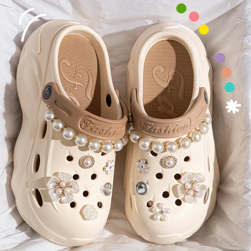 Pearl Chain Chunky Platform Sandals - 2024 Summer Beach EVA Clogs