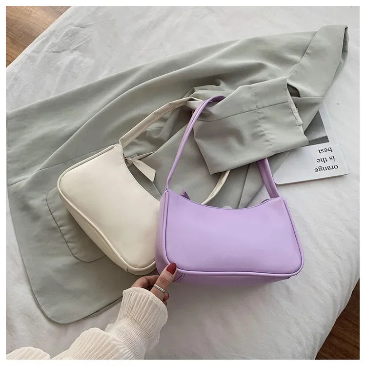 Retro Soft PU Leather Women Shoulder Underarm Bags Casual Solid Color Small Top-Handle Handbags Ladies Fashion Shoulder Bags