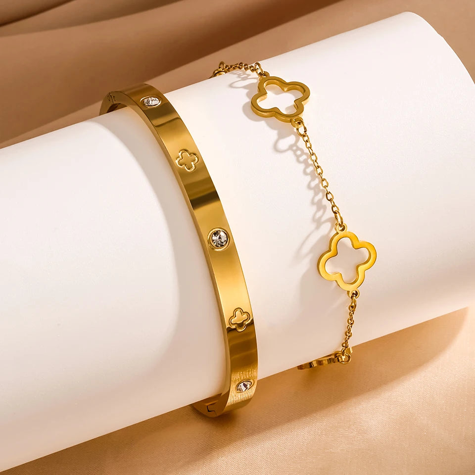 3PCS French Lucky Clover Women's Bracelet Set High Quality Stainless Steel INS Hot Selling Bracelet Charm Feeling Jewelry Gift