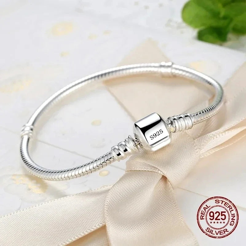 925 Sterling Silver Charm Bracelet - Handmade Snake Bone Design