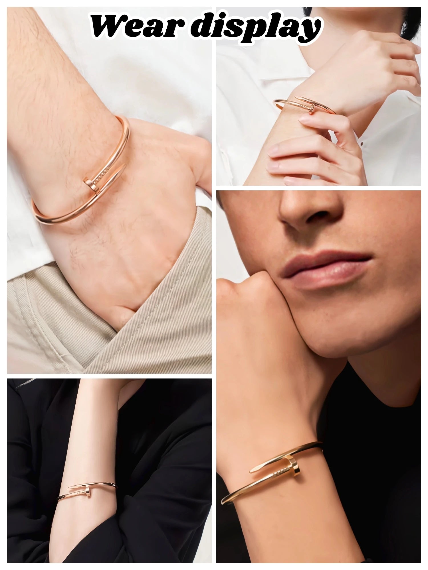 Hip hop style personality fashion interesting design curved nail stainless steel bracelet men's women's jewelry