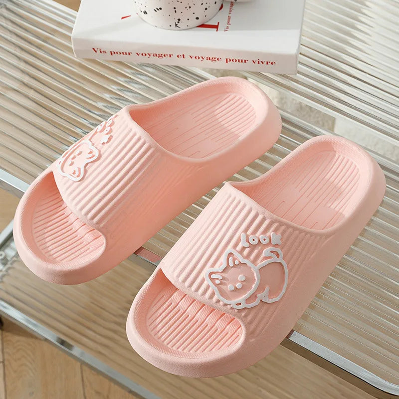 Fashion Cat Women Men Slippers Indoor Cute Cartoon Unisex Slides Bathroom No-Slip Light Sandals Family Soft Lovely Home Shoes