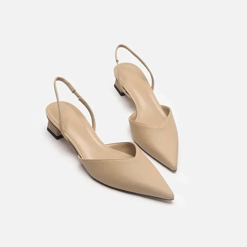Summer 2025 Black Fashion Sandals - Silk Pointed Toe Low Heel Pumps
