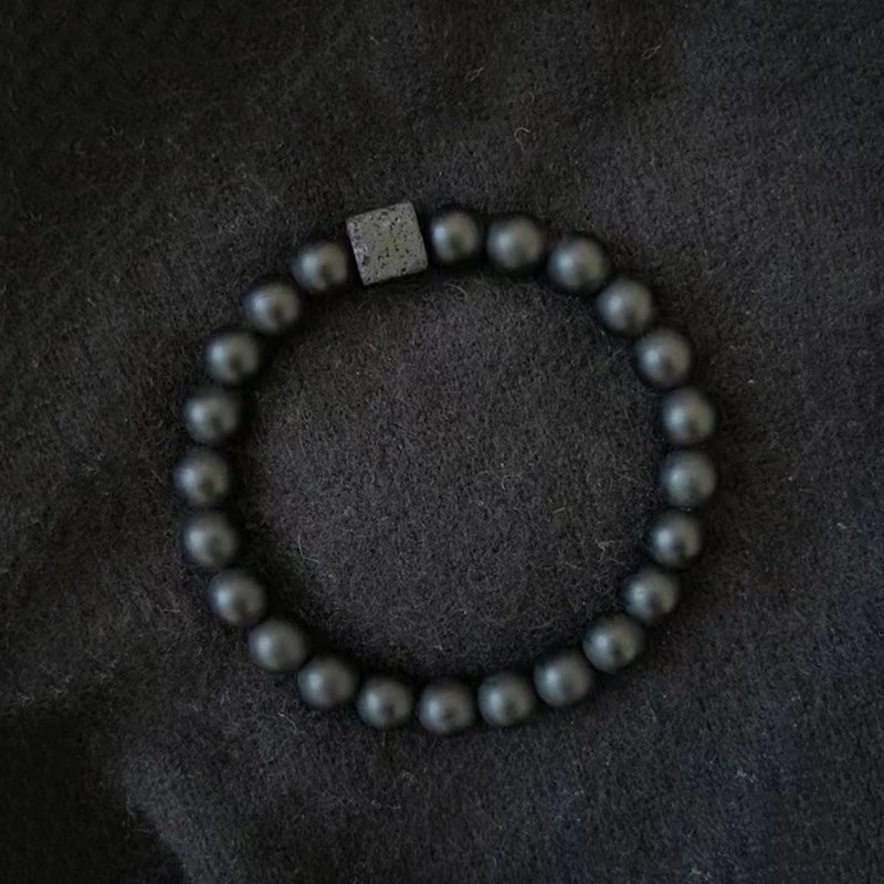 YIZIZAI Black Matte Onyx with Cube Lava Bracelet Yoga Balance Energy Stretch Bracelet Men Women Natural Gemstone Healing Jewelry