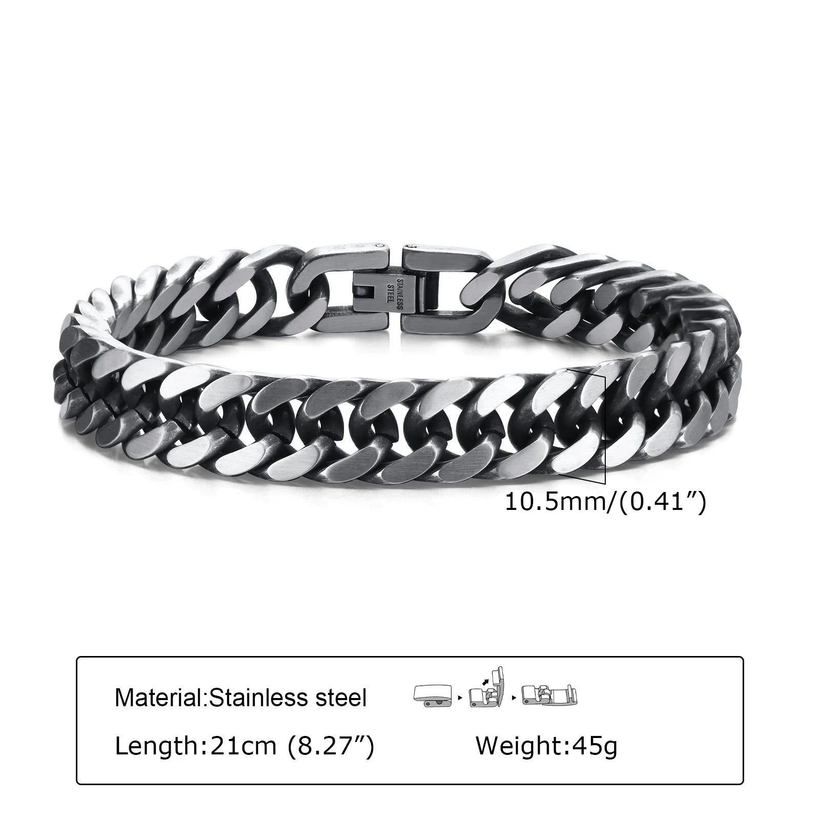 Vnox Men's Stainless Steel 7/8/9/10/12/15MM Link Chain Miami Cuban Bracelets for Male Boys Jewelry, 19cm/21.5cm, Gift for Dad
