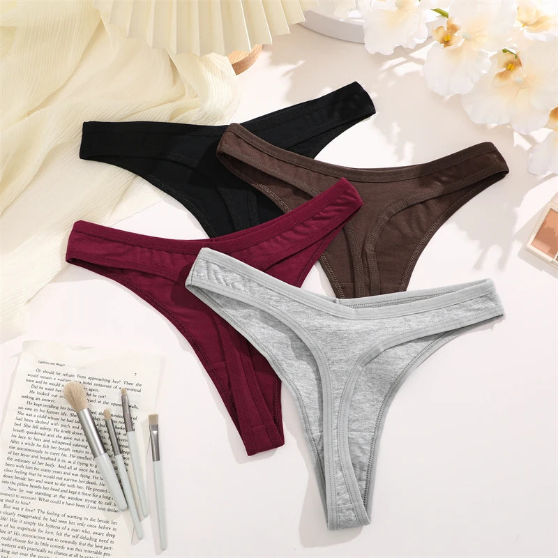 3Pcs/Set Seamless Thong Cotton Women Thin Strap Low Waist High Flexibility Panty Sexy Underwear Ladies Briefs T-back Soft Women