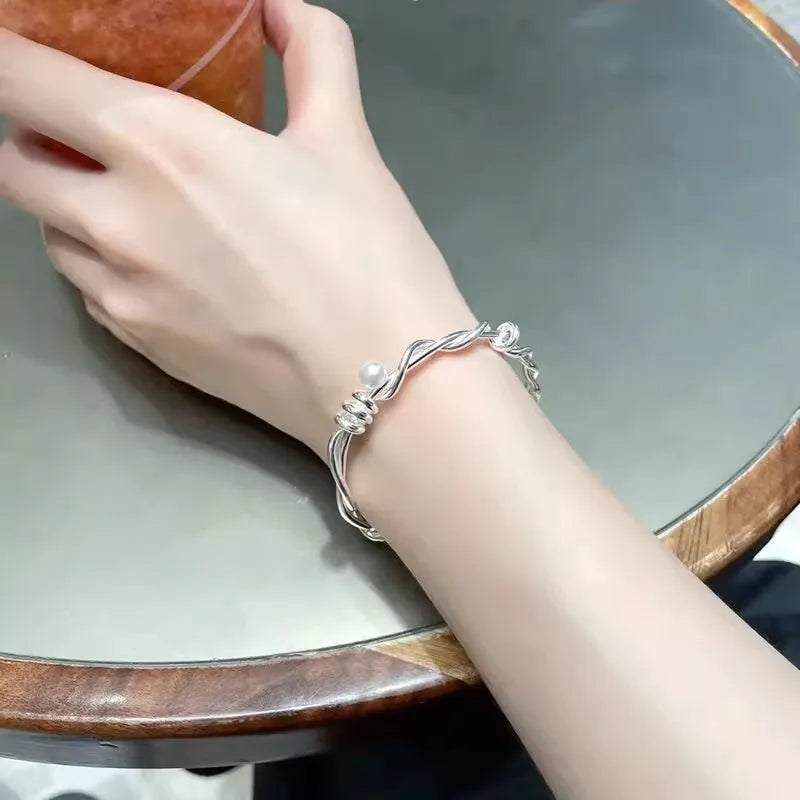 VENTFILLE 925 Sterling Silver Double Layer Pearl Bracelet for Women Girl Design Bead Korean Jewelry Dropshipping