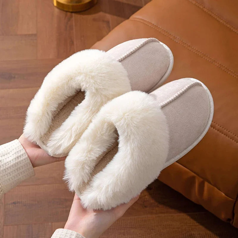 2024 Winter Warm Flat Fur Slippers - Faux Suede Fluffy Home Slides