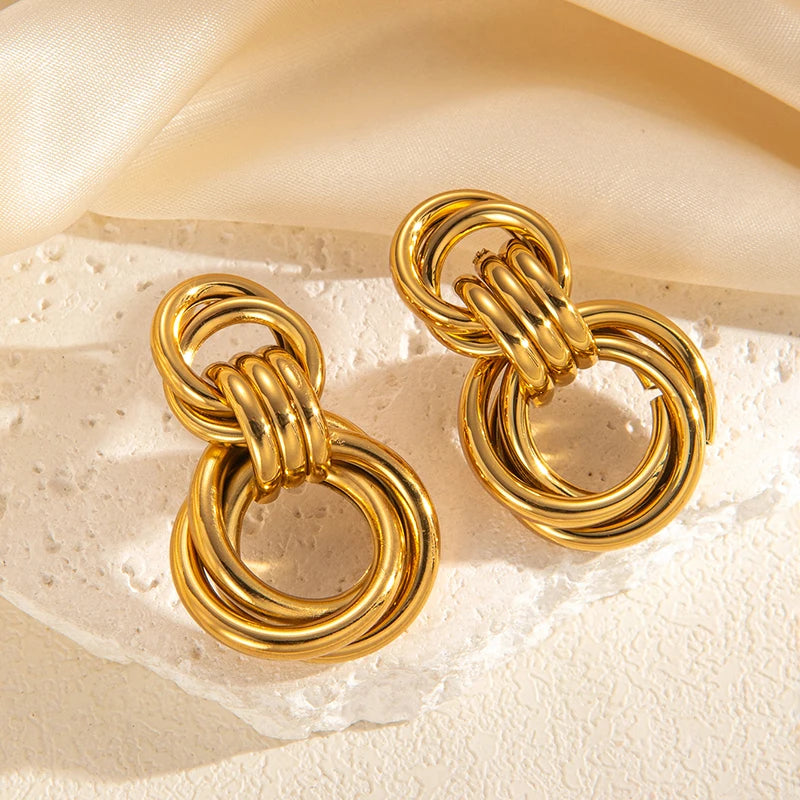 ANENJERY 316L Stainless Steel Circular Splicing Earrings For Women Men Fashion Unique Punk Hip hop Jewelry Gift Wholesale