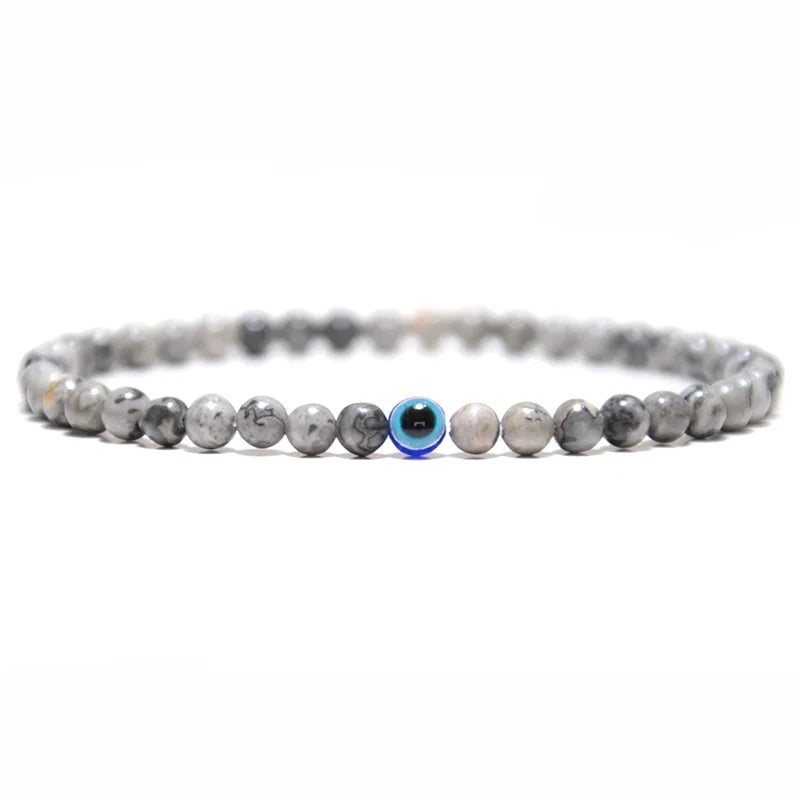 Fashion 4mm Bracelet Natural Stone Beads Evil Eye Braslet Obsidian Hematite Elastic Braclet For Men Hand Jewelry Pulseras Homme