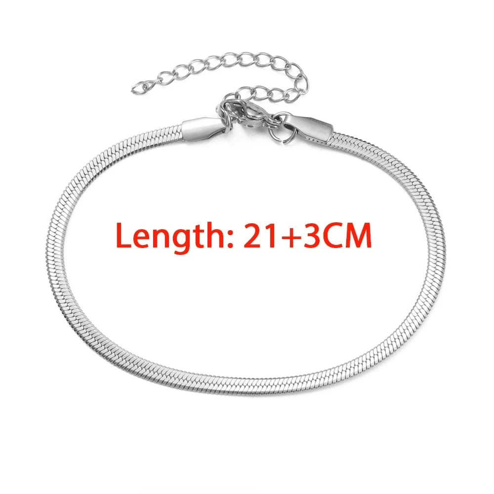 Teamer Snake Chain Anklet 3MM Stainless Steel Adjustable Chain Anklet Gifts for Women Girls Beach Jewelry Accessories Wholesale