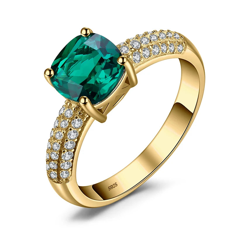 JewelryPalace Green Simulated Nano Emerald Created Ruby Ring 925 Sterling Silver Gemstone Solitaire Engagement Rings for Women