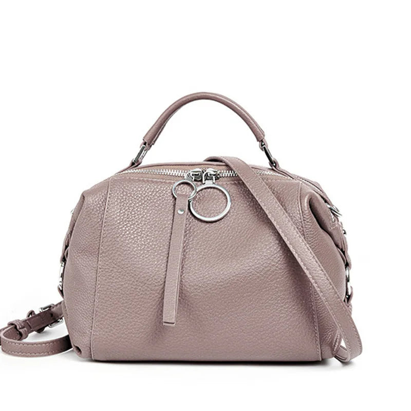 Zency Hot Selling Fashion Brand Handbag Genuine Leather Shoulder Bag For Women Elegant Small Tote Bag White Khaki BlackCrossbody