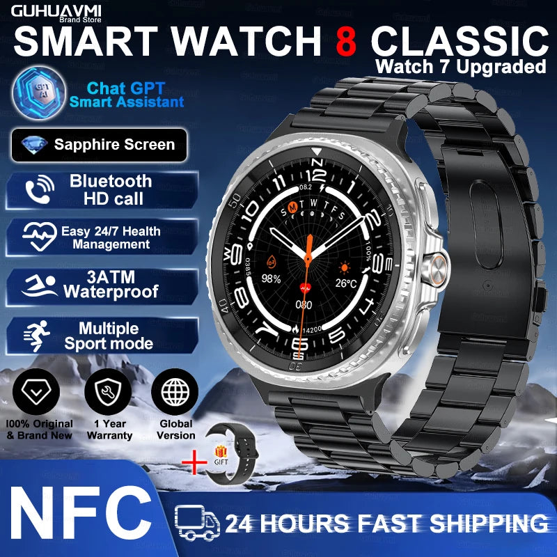 Clone Version For Galaxy Watch8 Classic GPS NFC Smart Watch 46mm AMOLEL BT Call 3ATM Waterproof Galaxy 7 Upgraded Smartwatch Men