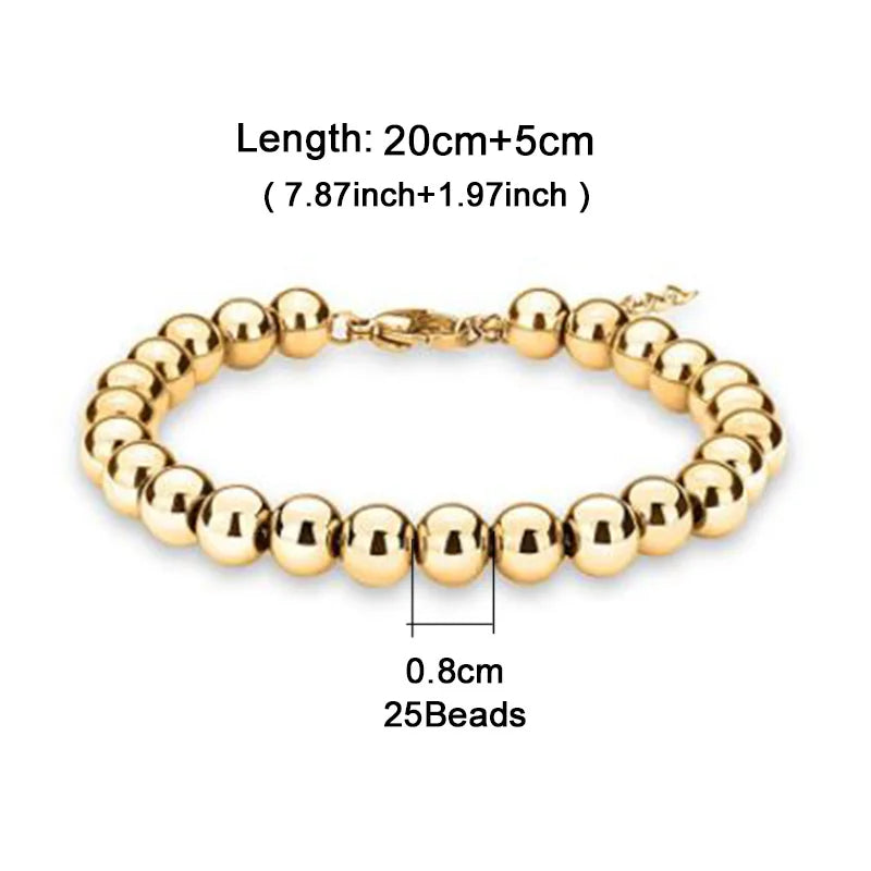 MisenBaBa Stainless Steel Ball Beads Cuff Bracelet for Women Gold Silver Color Beaded Bracelets Charms Metal Statement Jewelry